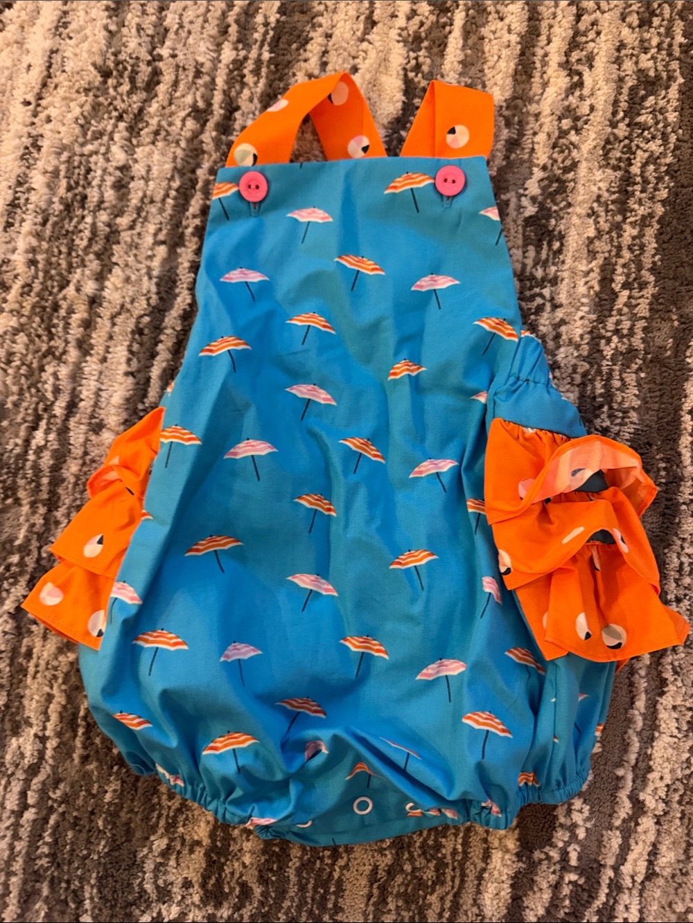 Blue & Orange Umbrella Print Baby One-Piece Romper